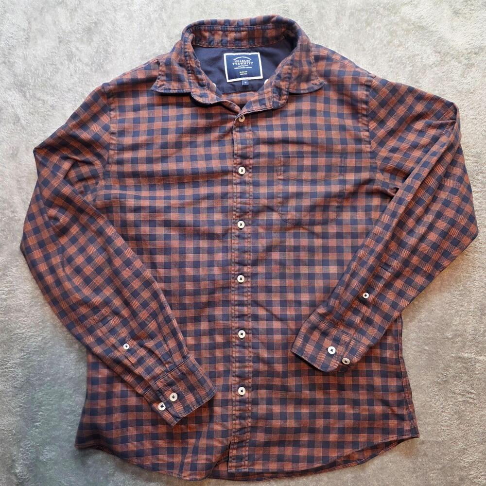 Charles Tyrwhitt Button Up Shirt Mens M Blue Check Cotton Long Sleeve Non Iron